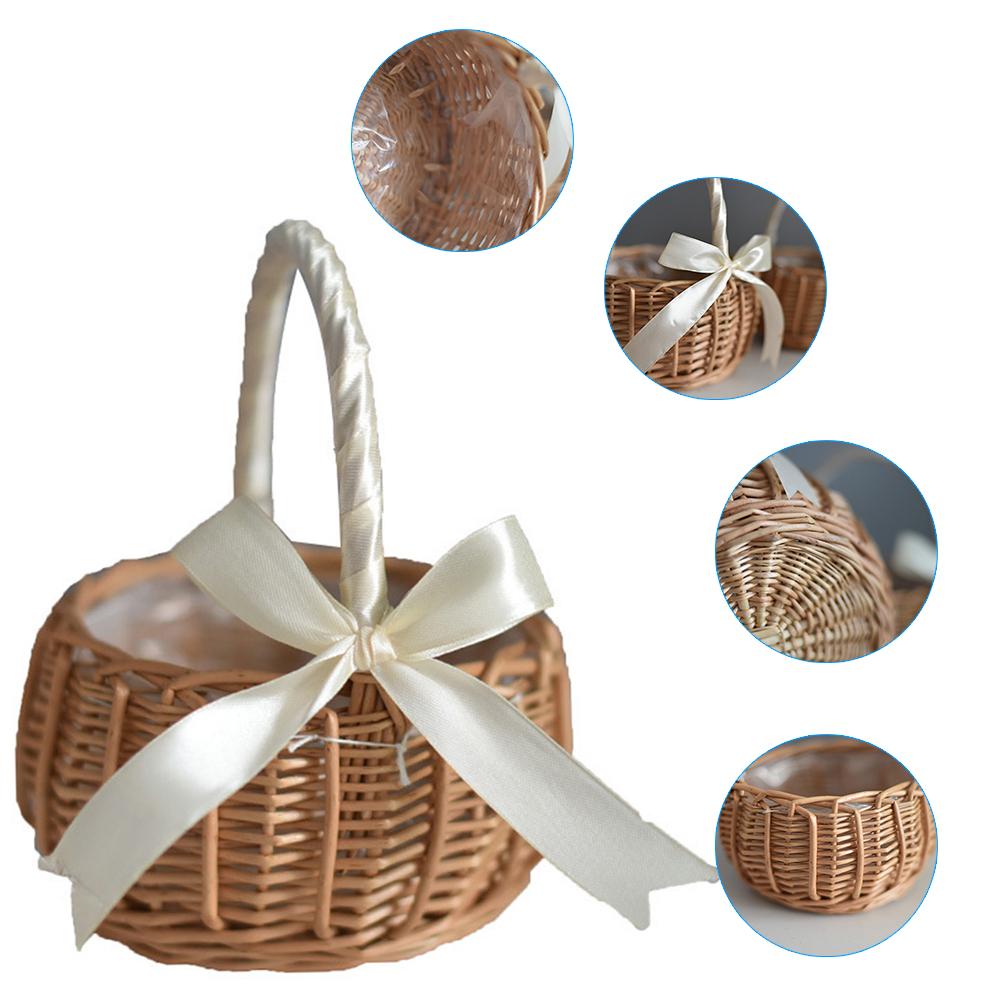 Rieten Rotan Bloem Mand Bruiloft Bloem Mand Wilg Handgeweven Mand Met Handgrepen En Plastic Insert Geweven Ei Snoep Mand