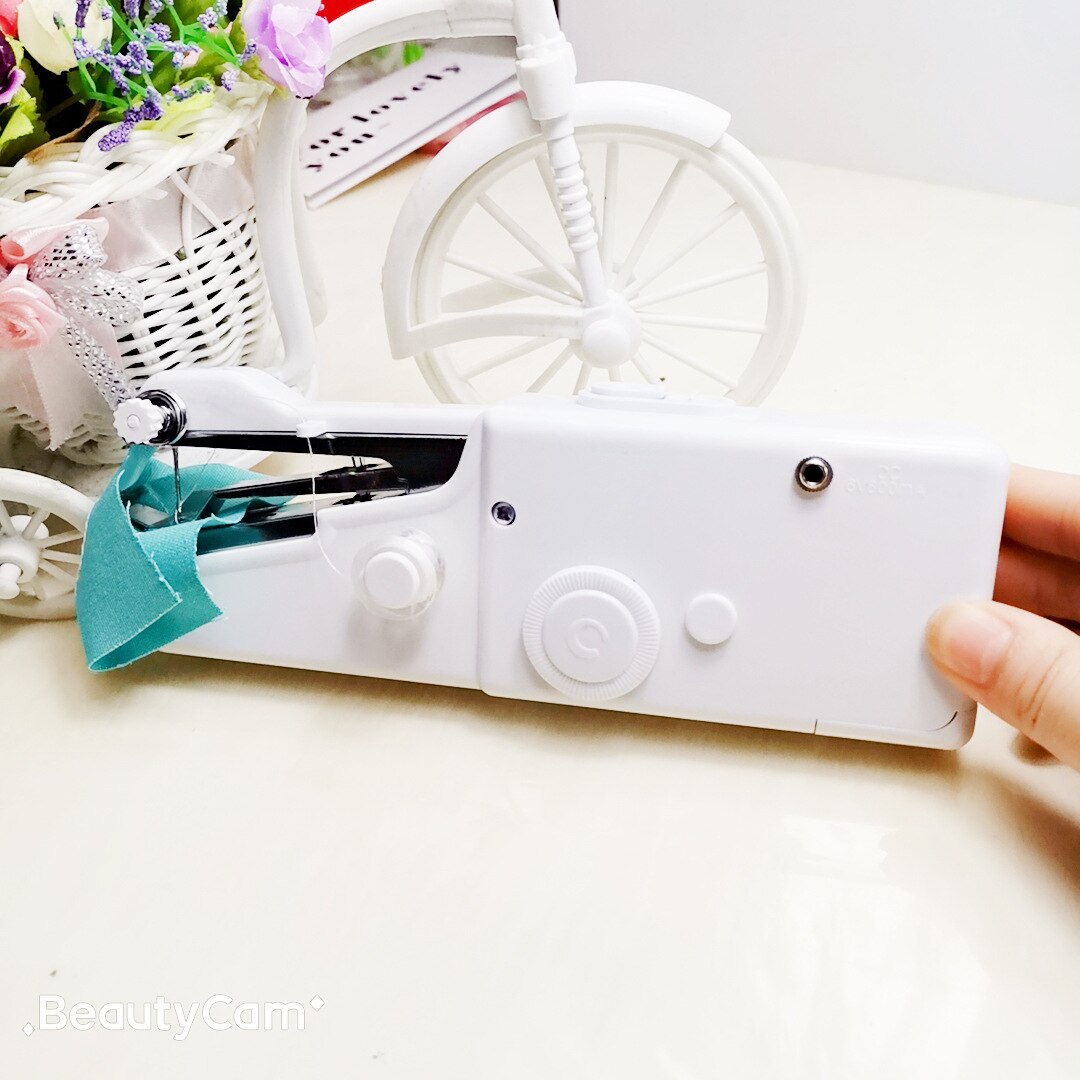 Mini Hand Sewing Machine Sew Needlework Cordless Clothes Fabrics Pink White Portable Mini Sewing Machine With Sewing Kits: Sewing Machine