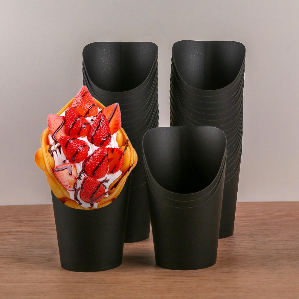 50pcs Charcuterie Cups Disposable Kraft Paper Slant Cup Water Proof Thickened French Fries Cup Oil-proof Ice Cream Cup Sundae