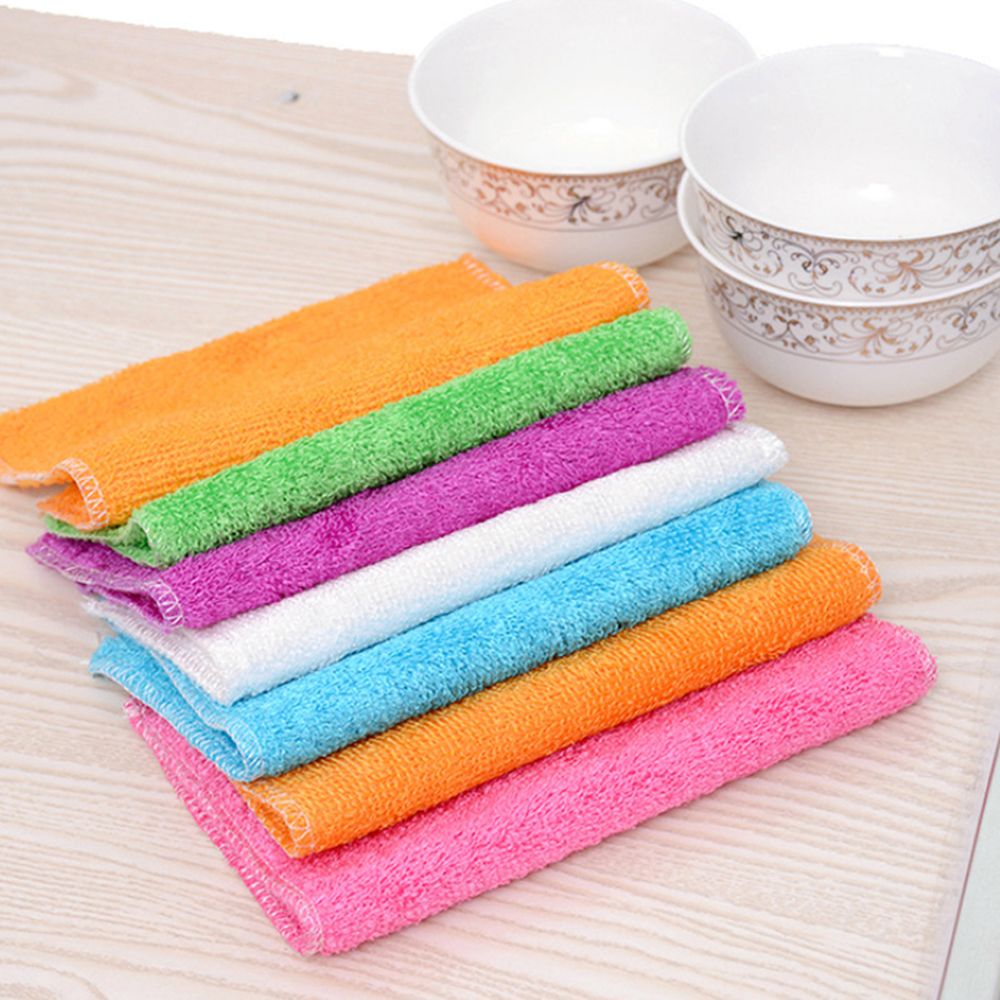 1/5PCS Home & Living Anti-grease Household Bamboo Fiber Scouring Pad Dish Cloth Washing Towel Cleaning Rags