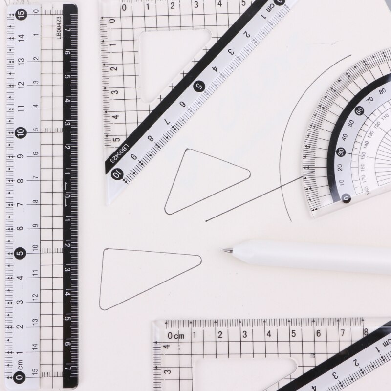 4Pcs Student Drawing Squares Triangle Ruler Protractor Maths Geometry Stationery