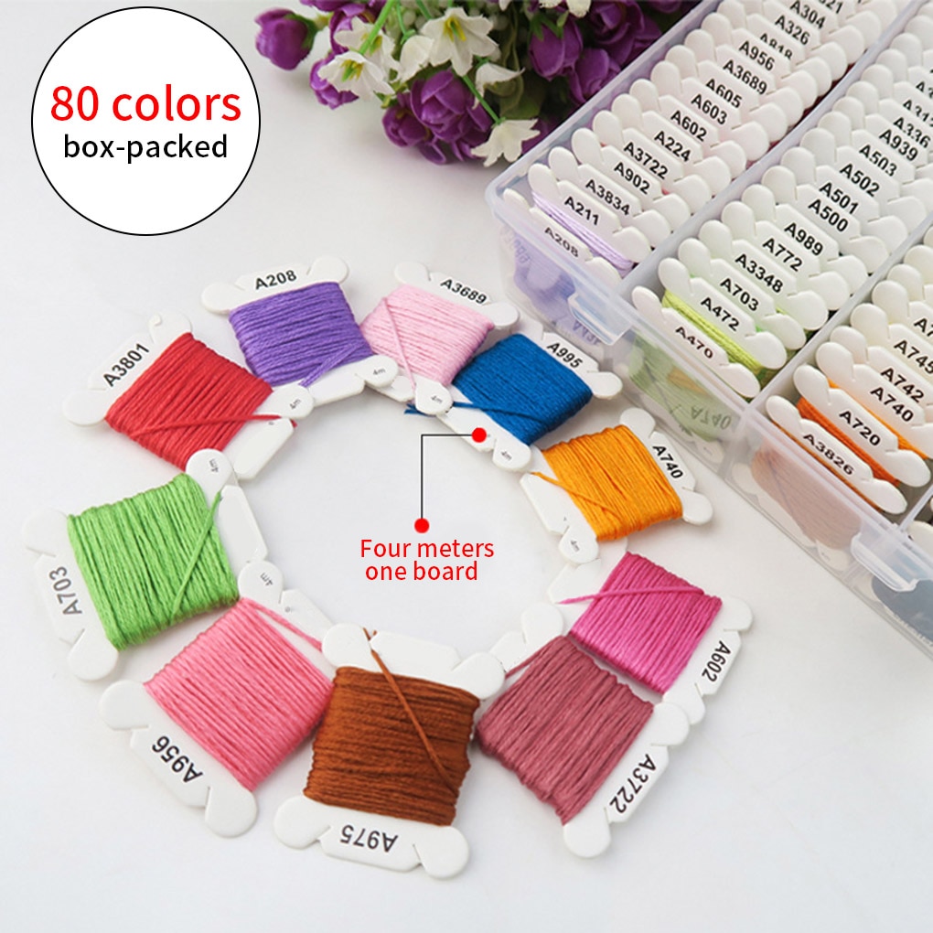 80 Colors 4m Embroidery Floss Set Handicraft DIY Cotton Material Sewing Line Sewing Quilting Threads Lines Kit Color Random
