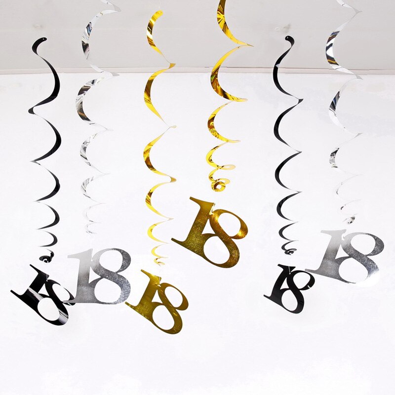 Leeiu 6pcs Spial 18 30 40 50 60th Birthday Swirls Hanging Ornaments Happy Birthday Party DIY Decorations Cheers 30th Birthday