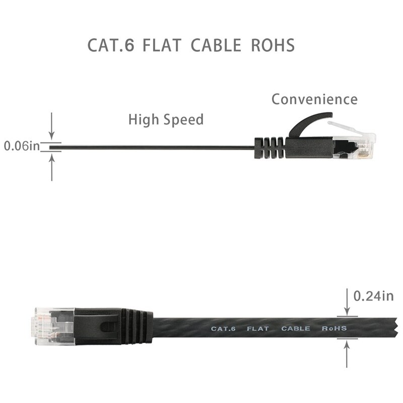 6 stk. 1 ft fladt internetnetværkskabel solid kat 6 højhastigheds patch lan-ledning med snagless  rj45 stik