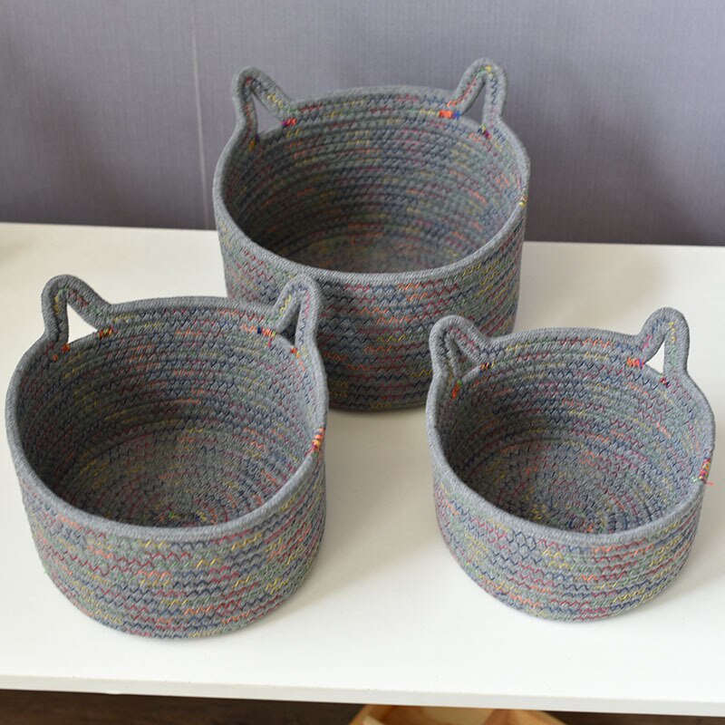 Cotton Rope Storage Basket Cosmetic Organizer Table Sundries Folding Storage Box Cabinet Desk Wicker Basket Fruit Container Bowl