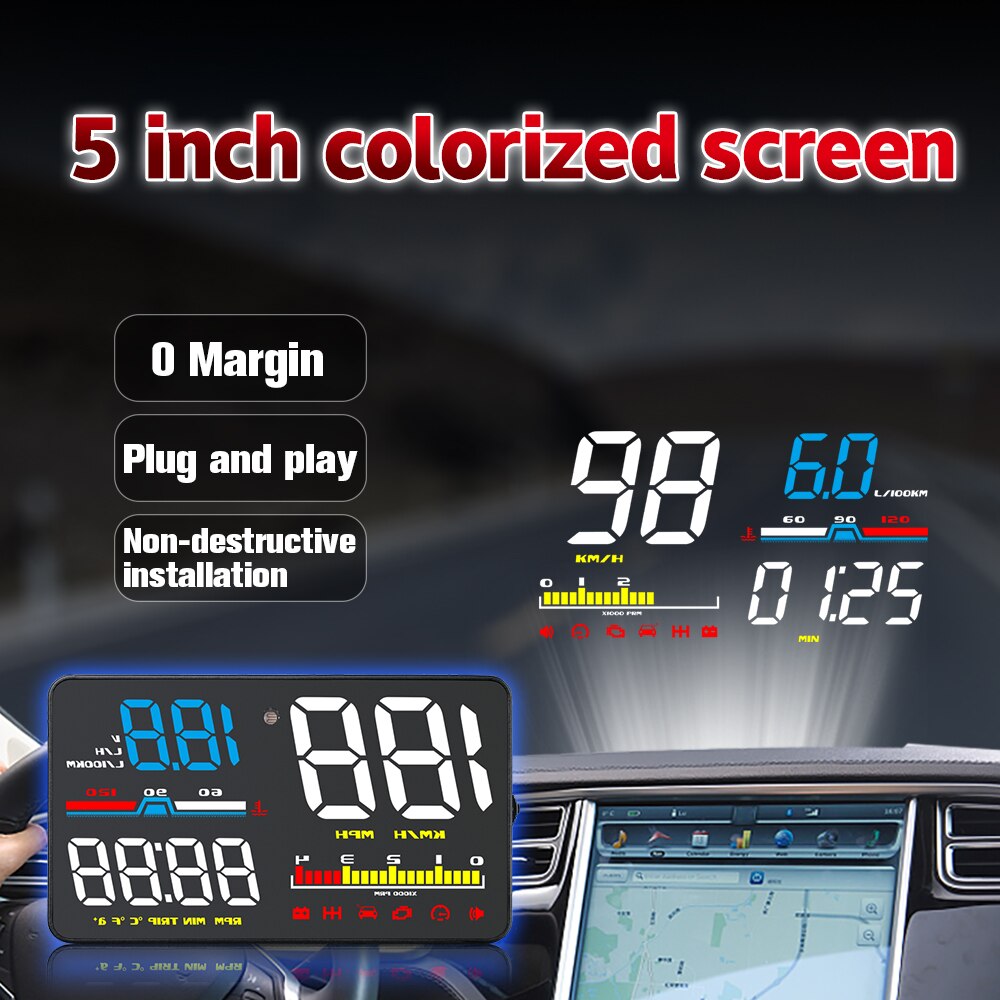 DN5000 HUD One-Click Switch Fuel Consumption Display Mileage Measurement Driving Time Calculation Head Up Display Projector