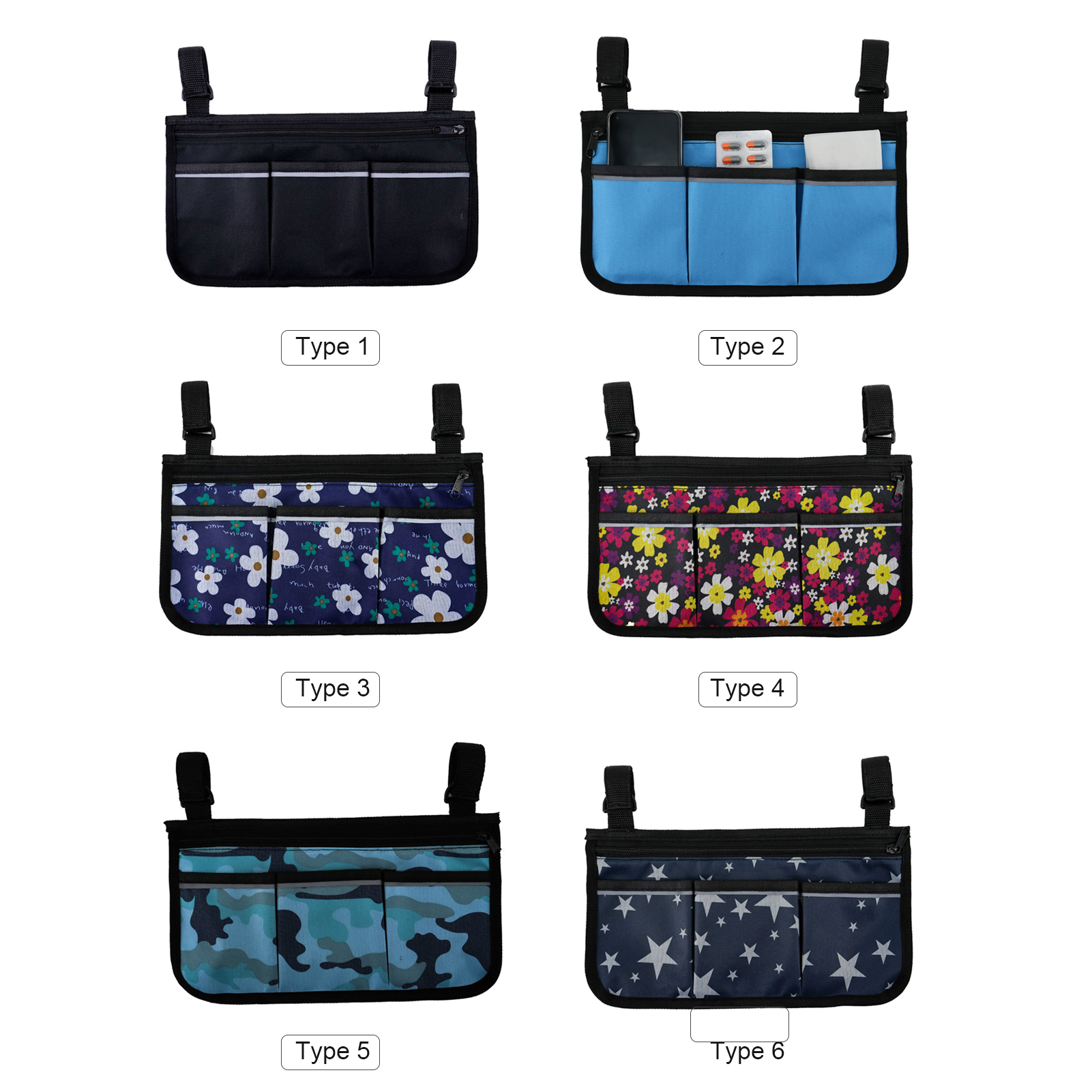 Rollstuhl Tasche mit Taschen Reflektierende Streifen Armlehne Seite Taschen Elektrische Rollstuhl Mobilität Rolle gehen Rahmen Lagerung Beutel