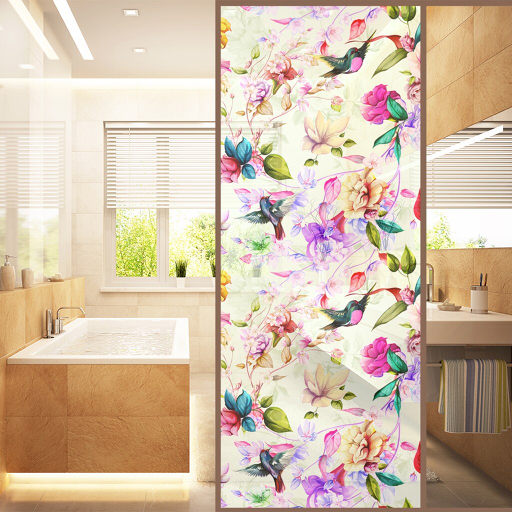 Floral Static Cling Stained Window Film Privacy Frosted Glass Stickers Frosted Glass Sticker Large Window Decals