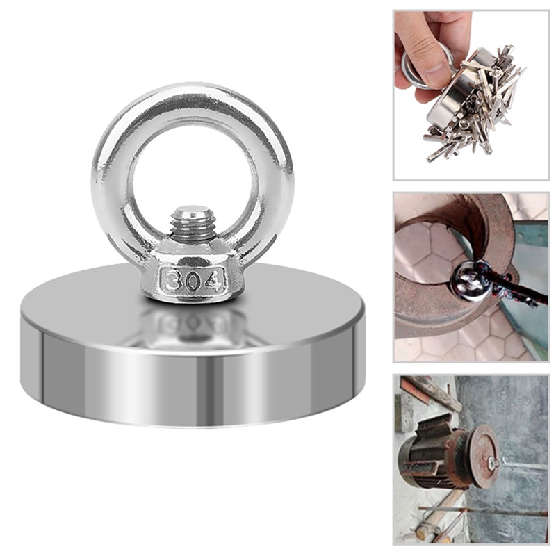 Super Sterke Krachtige Magnetische Haak Pot Neodymium Vissen Magneet Salvage Vishaak Eyebolt Permanente Met Touw Nikkel Plaat