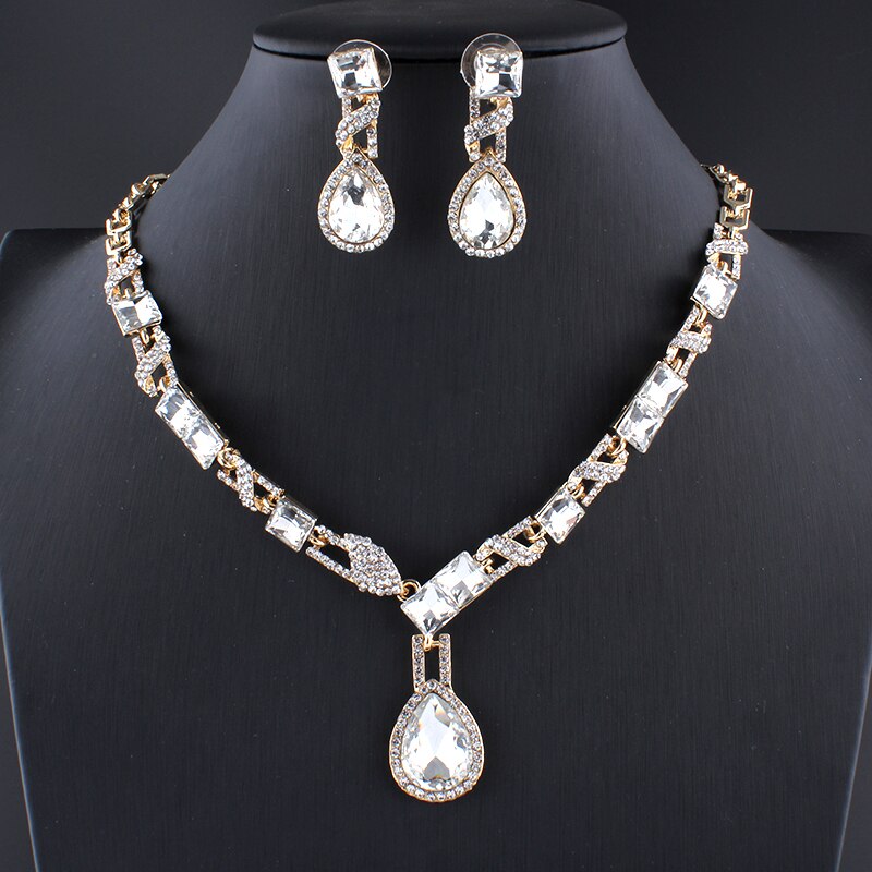 jiayijiaduo wedding necklaces for brides jewellery sets for women Crystal champagne red necklace earrings set Party dress dating