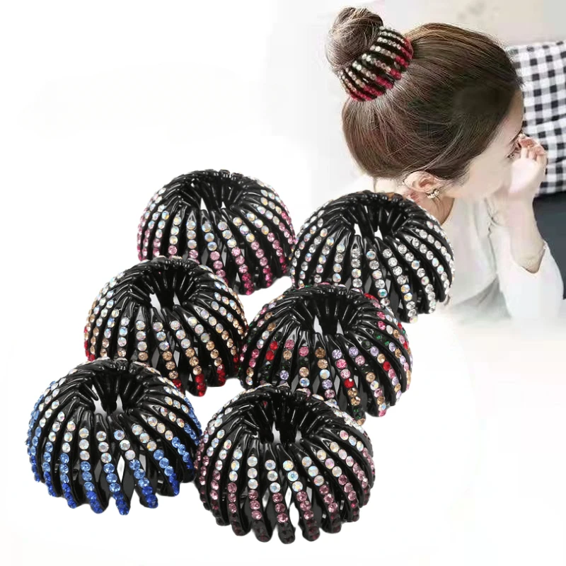 Épingle à cheveux en cristal strass pour chignon, pinces à cheveux, boucle en queue de cheval, nid d'oiseau, accessoires pour cheveux extensibles pour femmes