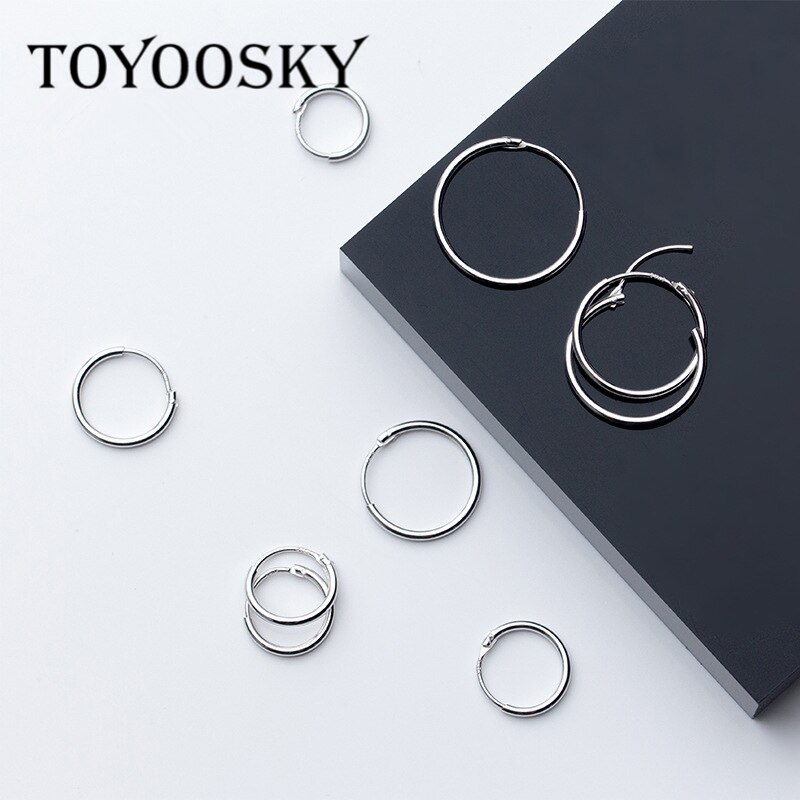 Pendientes de aro de hueso del oído para mujer, de plata de ley S925, tamaño grande 14mm 16mm 18mm 20mm, joyería circular redonda con hebilla