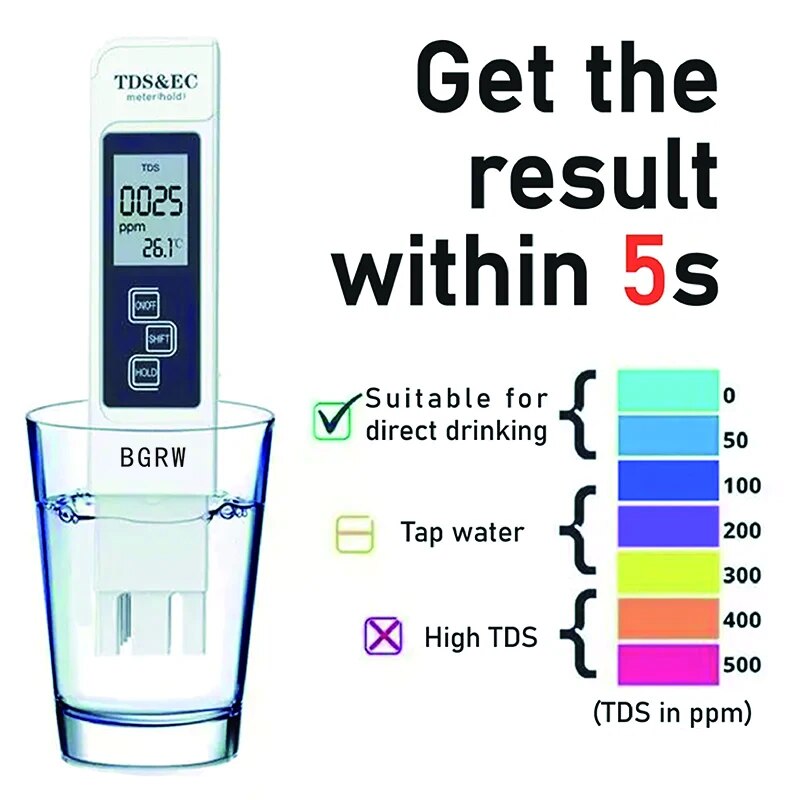 1Pc Wit Digitaal Water Tester Tds Ec Meter Bereik 0 Tot 9990 Multifunctionele Waterzuiverheid Temperatuur Temp Ppm Tester