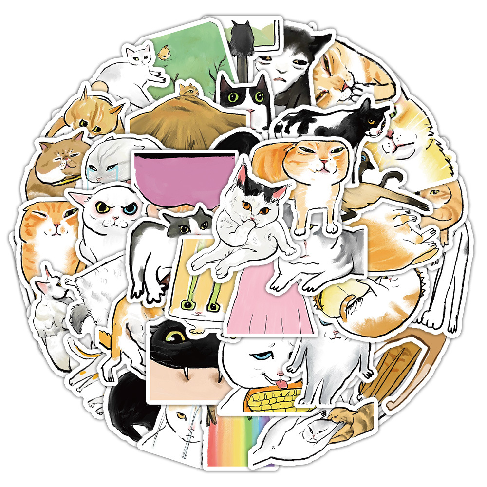 60Pcs Funny Cartoon Cat Meme Stickers Cute Cat Graffiti Decals DIY Skateboard Suitcase Phone Classic Cat Sticker