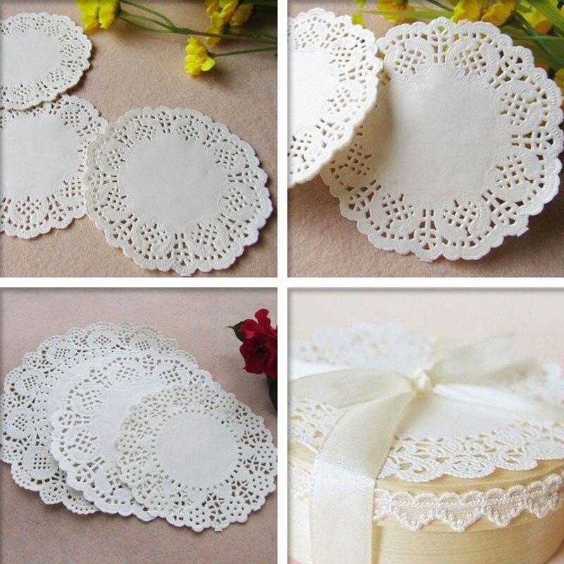 Napperon rond en papier dentelle de 3.5 pouces, blanc, rose, or, rouge, pour gâteau, tapis de décoration de Table, pour fête, mariage, noël, 100 pièces