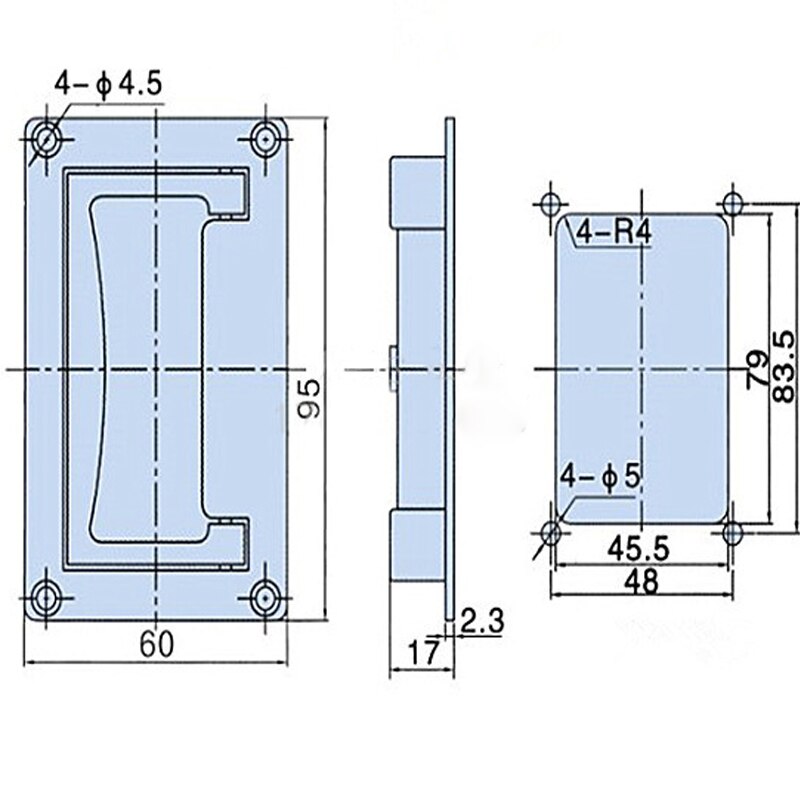 1pc 9,5 cm x 6cm/11,1 cm x 6,9 cm Metall Rechteck Geformt Einbau Falten ziehen Griff Griff: 9.5cm x 6cm