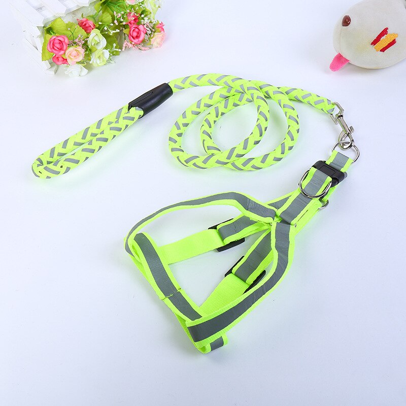 Luminous Harness For Dogs Reflective Dog Harness Leash Set Braided Traction Round Rope Large Medium Small Dog Chain Night Out: Green / M