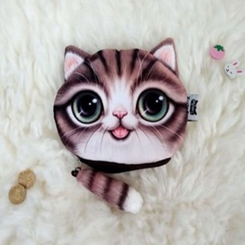 Cute Coin Purses Wallet Ladies 3D Printing Cats Dogs Animal Big Face Change Cute Small Zipper Bag for Women Pouch: 18