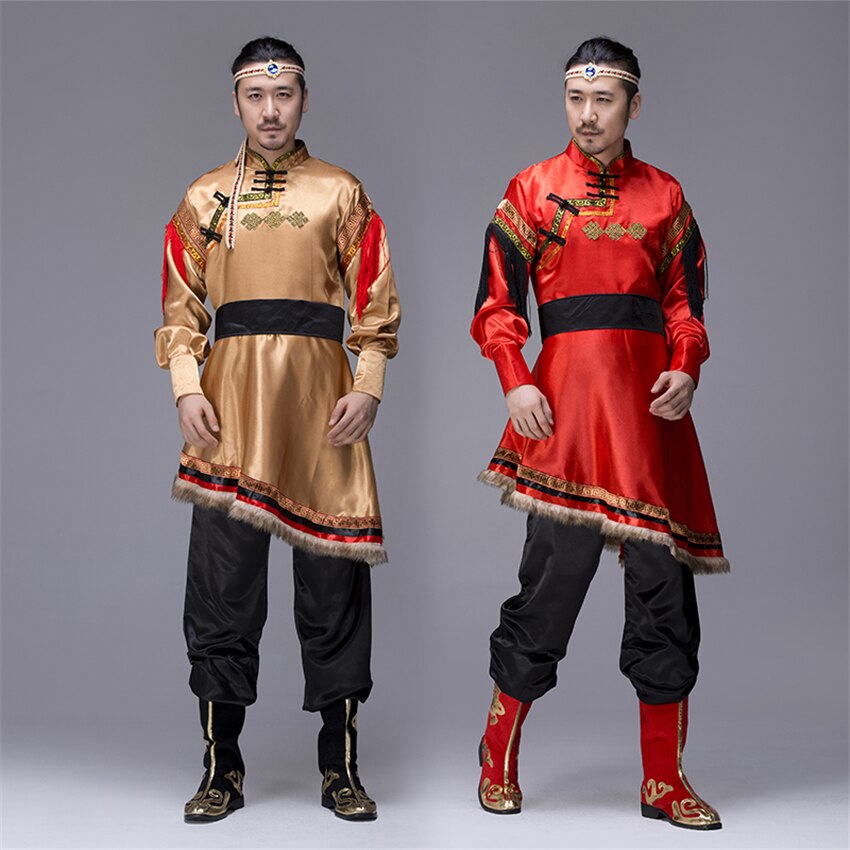 Traditional Mongolian Costumes for Men Grassland National Genghis Khan Riding Dance Stage Performance Asia Adult Waer