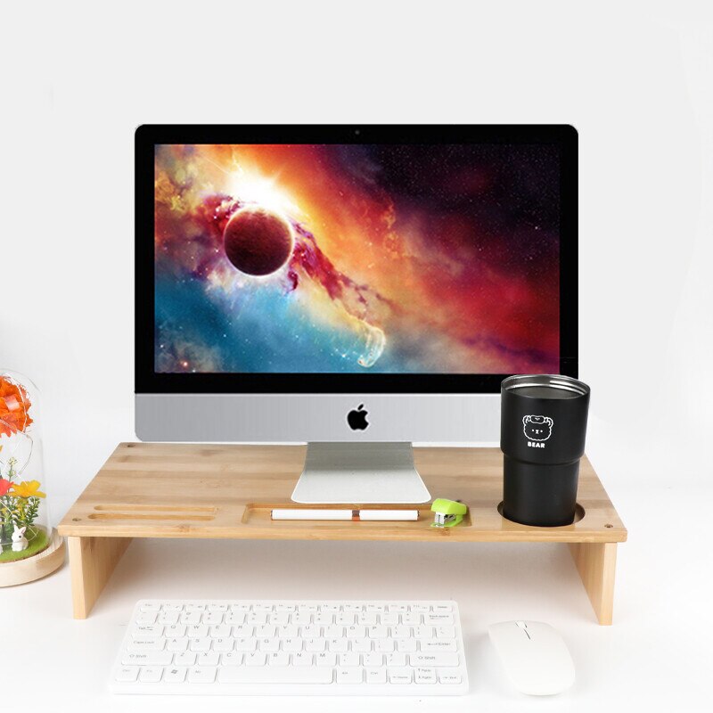 befon Monitor Stand PC Computer Riser Desk Wood Desktop Screen Bracket Monitor Support Desk with Storage Shelf