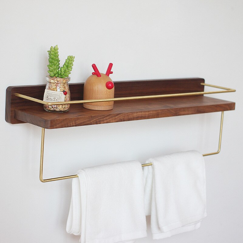 Zwarte Walnoot Hout Handdoek Papier Houder Kleerhanger Badkamer Organizer Muur Opknoping Handdoek Ring Bathtoom Accesoires