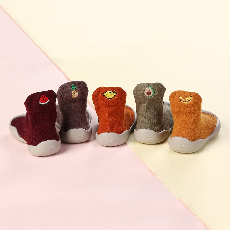 Baby Shoes First Shoes Cute Fruit Embroidery Toddler Shoes First Walker Boys Girls Soft Rubber Sole Kids Anti-Slip Booties