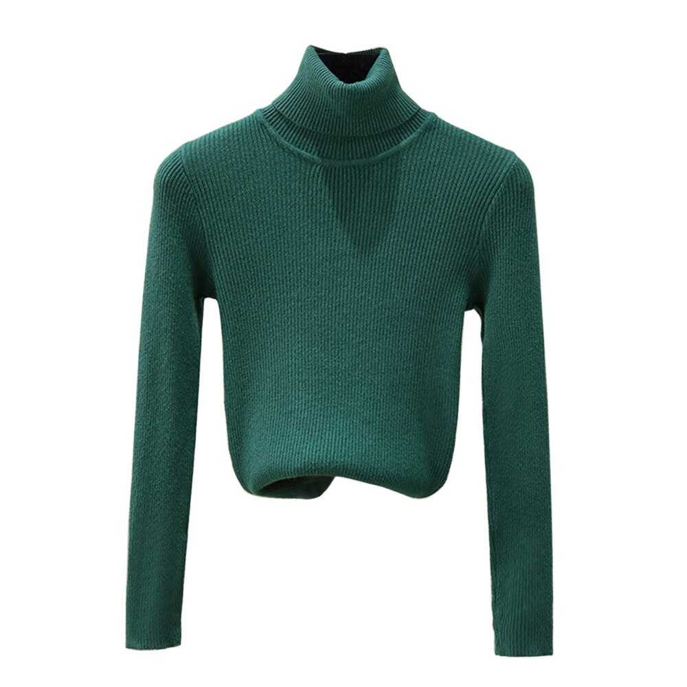Muyogrt kvinnor baströjor höst vinter toppar slim fit dam pullover solid stickad tröja tröja mjuk varm pull femme: Grön