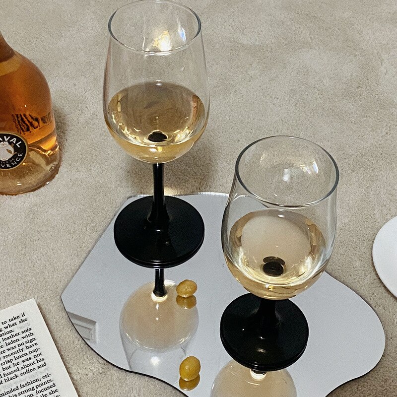 Copa de vino tinto de cristal de tallo negro, copa de vino de Brandy corta duradera, copa de vino europea de Burdeos, copa de borgoña para el hogar