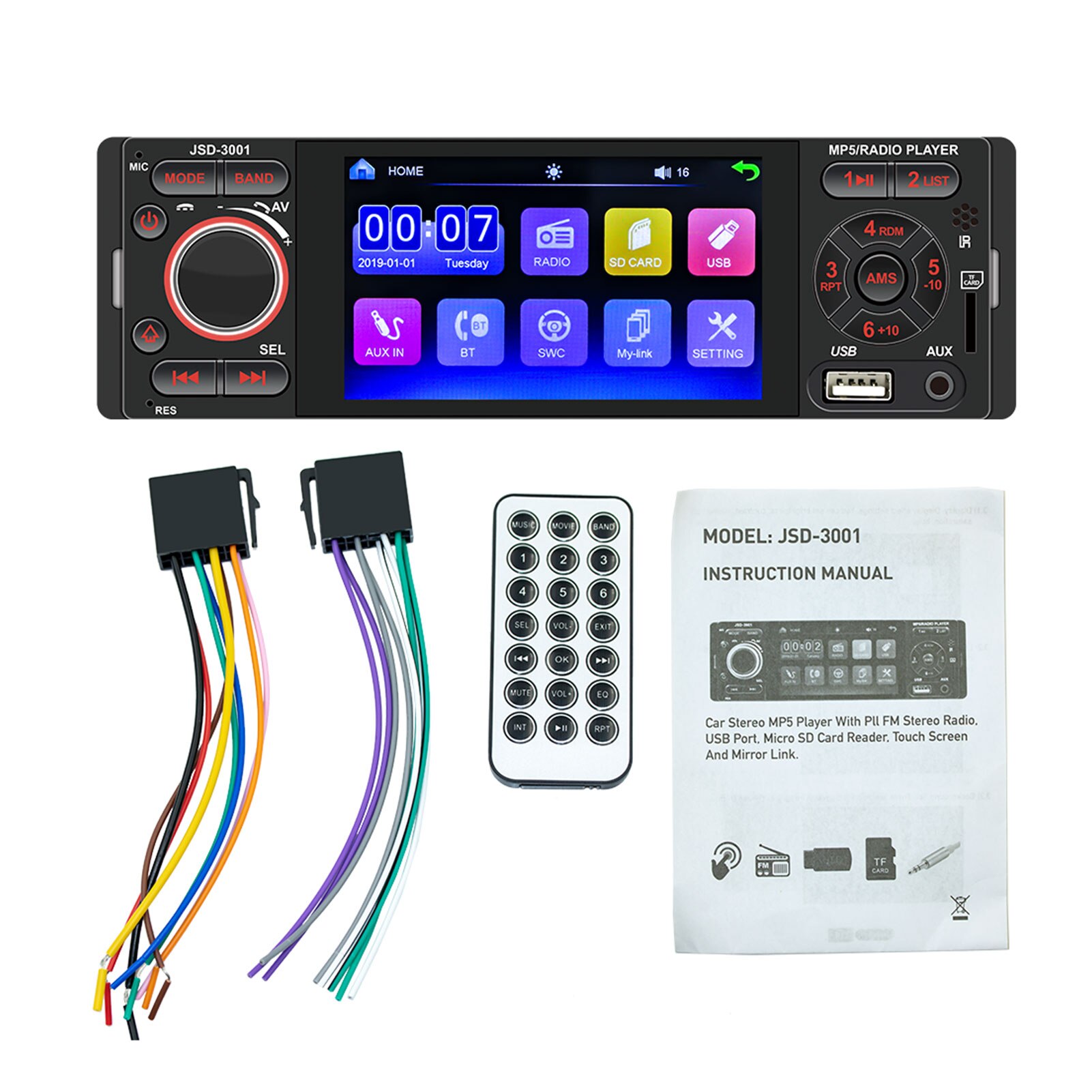 4.1 Inch Capacitive Screen Bluetooth Stereo Touch Screen Radio Support IOS And Android System Mirroring Connection Rear View