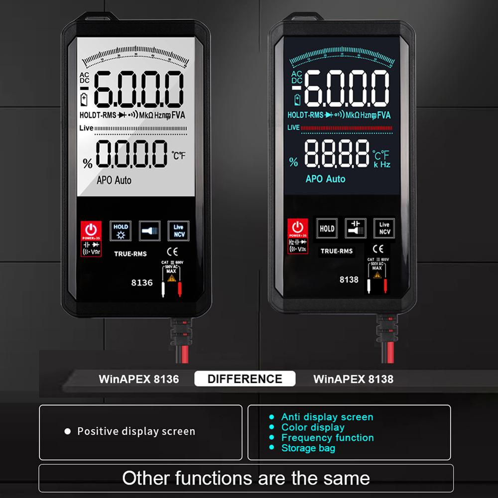 WinAPEX ET8138/8136 Touch Screen Multimeter Digital Automatic 6000 Count True-RMS Voltage Frequency Capacitance Diode NCV Tester