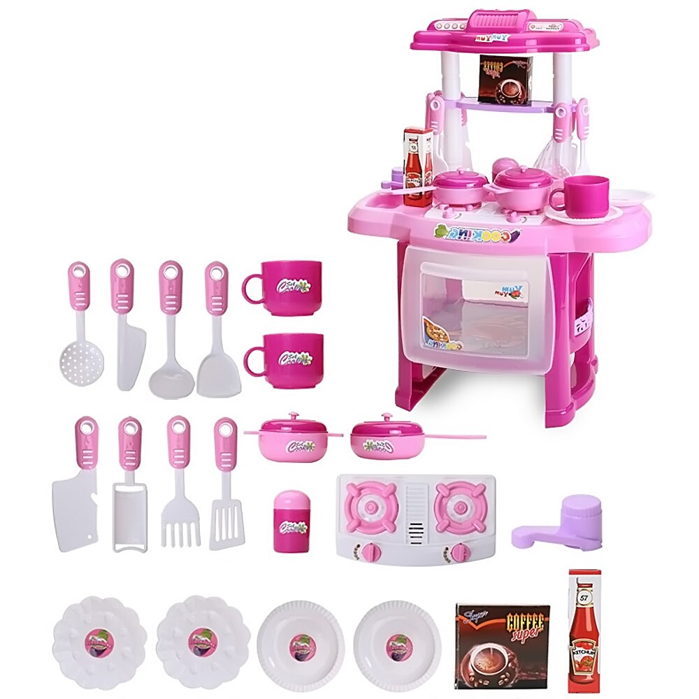 Kids 21Pcs Servies Gerechten Platen Kommen Kopjes Mes Vork Lepel Kookgerei Keuken Afdruiprek Koken Droog Rek Tool Pretend Play speelgoed: I