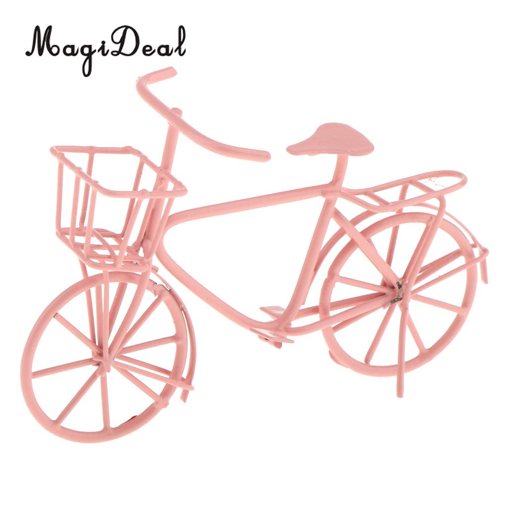 Magideal 1/12 Schaal Dollhouse Miniatuur Handgemaakte Metalen Fiets Model Voor Kamer Meubels Decoratie Toebehoren Kids Kinderen Speelgoed: Pink