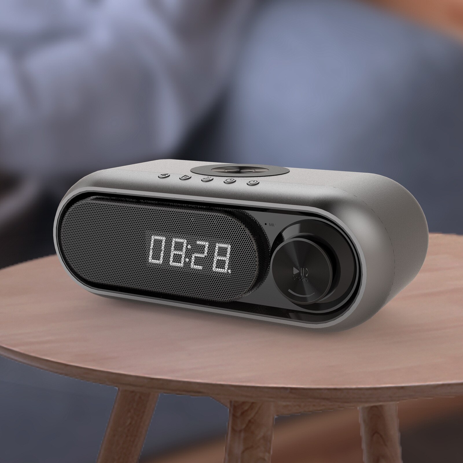 Draadloze Bluetooth Speaker Opladen Led Klok Alarm Fm Radio Tf Card Speaker Met Draadloze Oplader