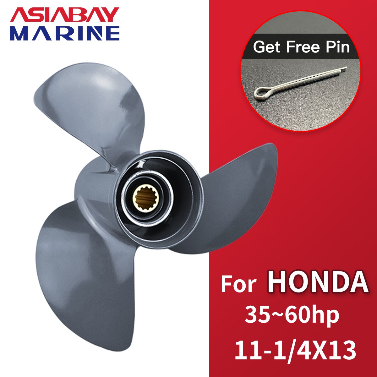 For Honda 35hp 40hp 50hp 60hp Outboard Propeller 11 1/4*13 Boat Motor Aluminum Alloy Screw 3 Blade 13 Spline Marine Engine Part
