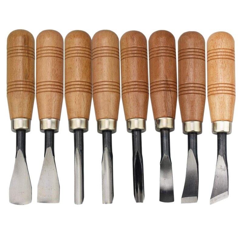 8Pc Woodcut Knife Wood Carving Chisel Set Chip Detail Carving Chisels Kit Rust-Proof Wood Carpenter Hand Tools Working