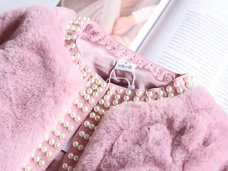 Prendas de vestir para niña, abrigo de piel falsa de manga larga, tops elegantes para niño, ropa de de cuero con perlas, trajes de Navidad