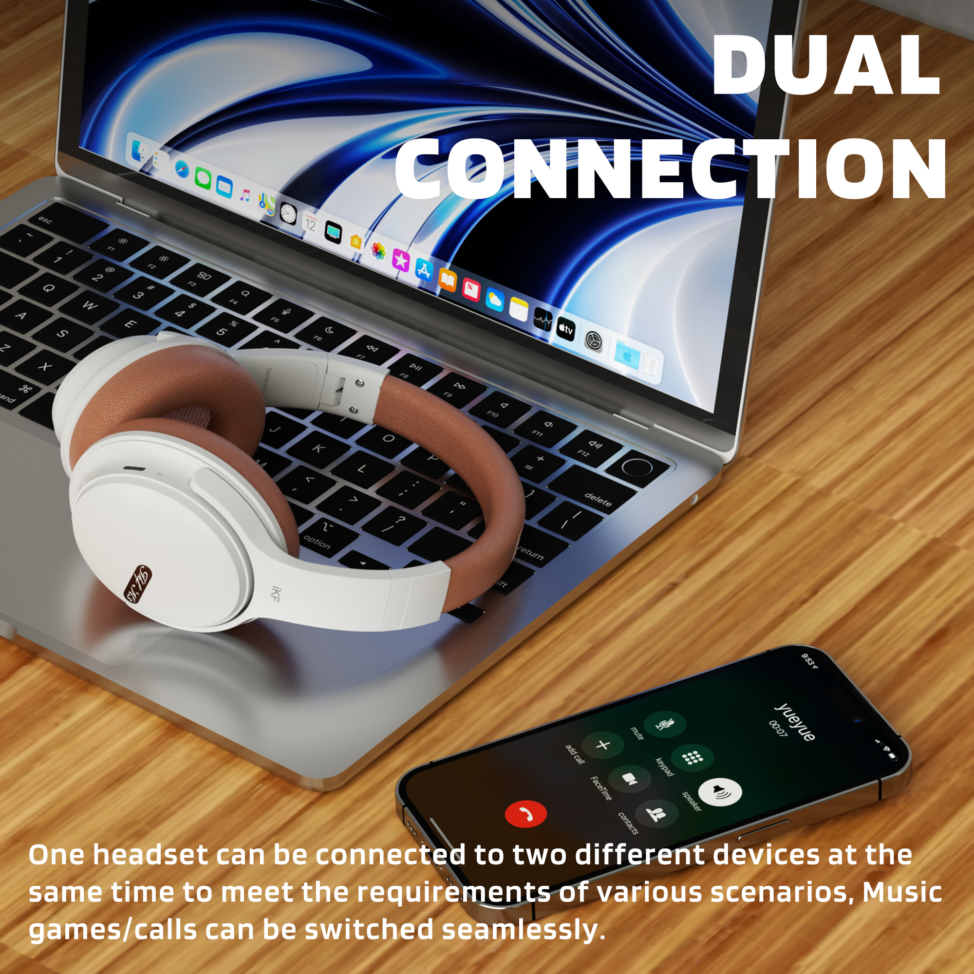 iKF-K3 Over-Ear-Kopfhörer, HiFi-Sound, ENC, klarer Anruf, Gaming-Headset mit geringer Latenz, 50 Stunden Spielzeit, APP-Steuerung, unterstützt kabellos/kabelgebunden