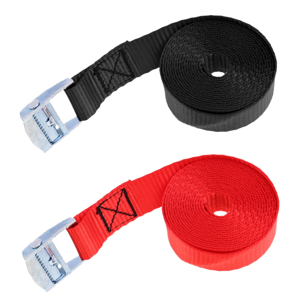 2 Pieces Kayak Cam Buckle Tie Down Straps Roof Racks Trailers Black Red 2.5m