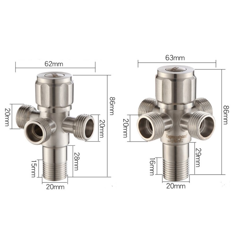 G1/2*1/2 304 Roestvrij Staal Een In Drie Out/Een In Vier Out Hoek valve Kraan Boiler Wc Multipurpose Inlaatklep