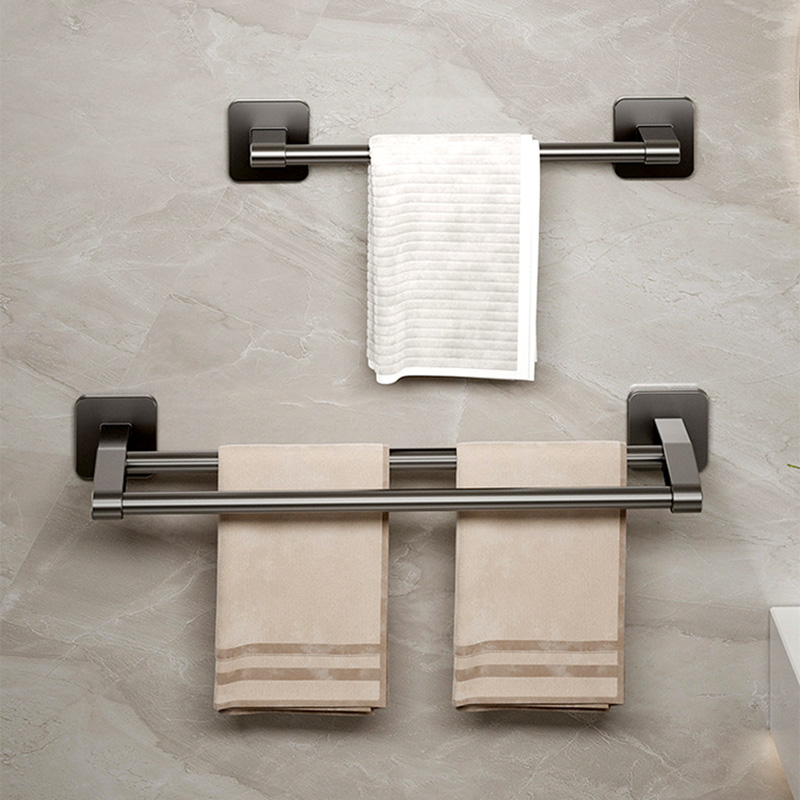 Badkamer Handdoekrek Zwarte Handdoekhouder Muurbevestiging Geen Boorbevestiging 40/50cm Keukenhanddoekstang Aluminium Dubbele Bar 2 Tier Rail
