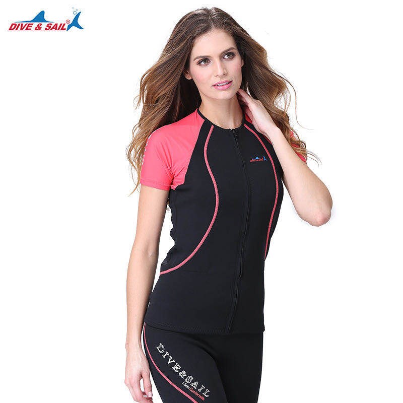Traje de neopreno + Lycra para hombres y mujeres, chaqueta de manga corta de retales, para mantener el calor, Tops de buceo, bañador con cremallera frontal, 1,5 MM, SCR: Women / L