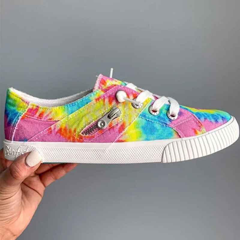 Regenboog witte schoenen dames canvas sneakers met gekleurde veters lente dames casual sneakers