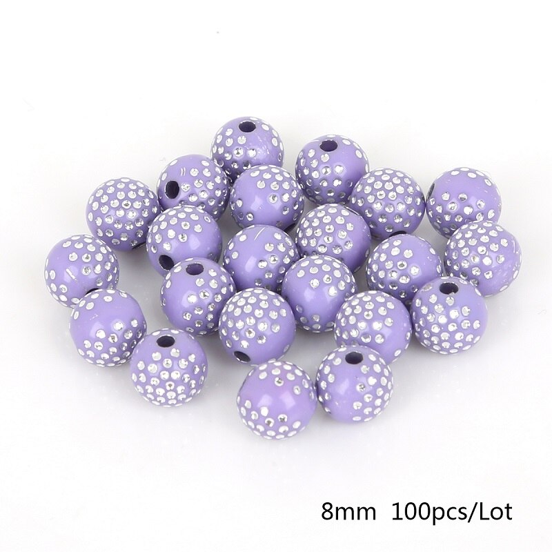 100 stk 8mm farverige runde akrylperler rhinsten charme perler til smykkefremstilling gør-det-selv håndværk scrapbog dekoration