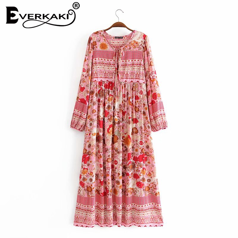 Everkaki Boho Floral Print Maxi Dress Women Summer... – Vicedeal