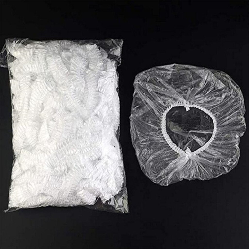 100Pcs Shower Caps Disposable Clear Waterproof Plastic Elastic Hair Bathing Caps
