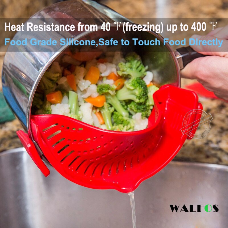 WALFOS de silicona de grado de alimentos olla Pan de embudo colador cocina arroz lavado coladores cocina Gadgets Accesorios para herramientas de cocina