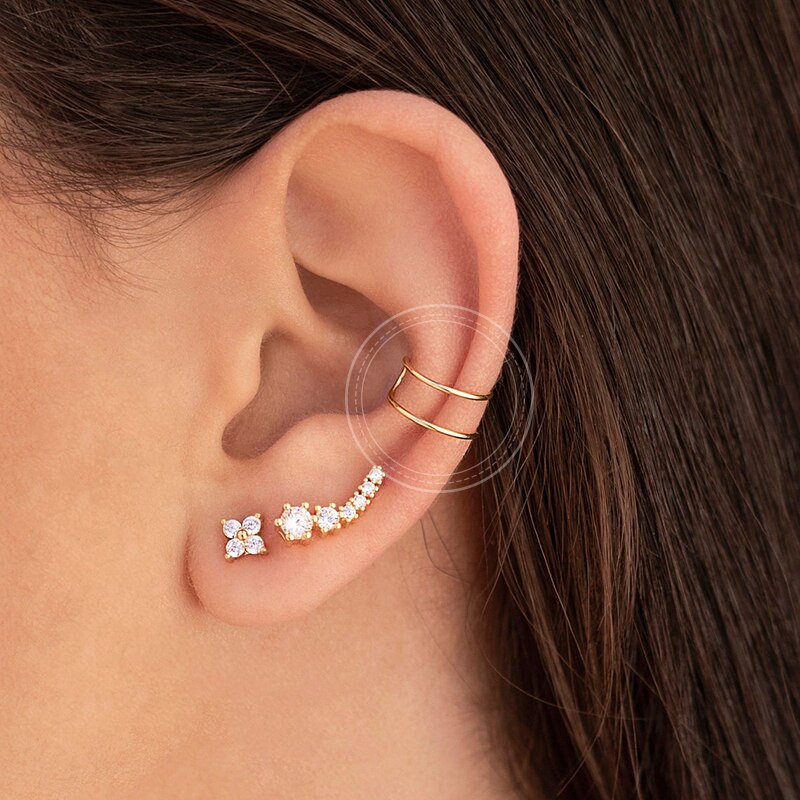 1 Pcs 925 Sterling Silver Ear cuff conch fine double-band For Women Charming Clip On Earrings Piercing Earrings Jewelry