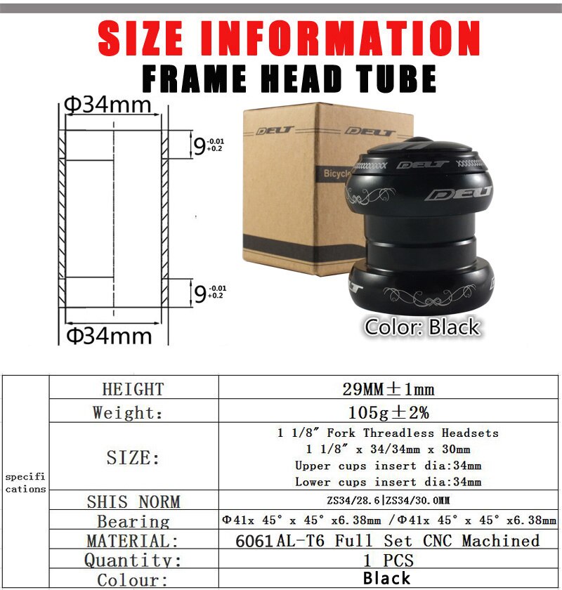 Piñón fijo para bicicleta de montaña MTB MBX, sin rosca, 2 rodamientos, 28,6mm (1, 1/8 "), 34mm, accesorios: black