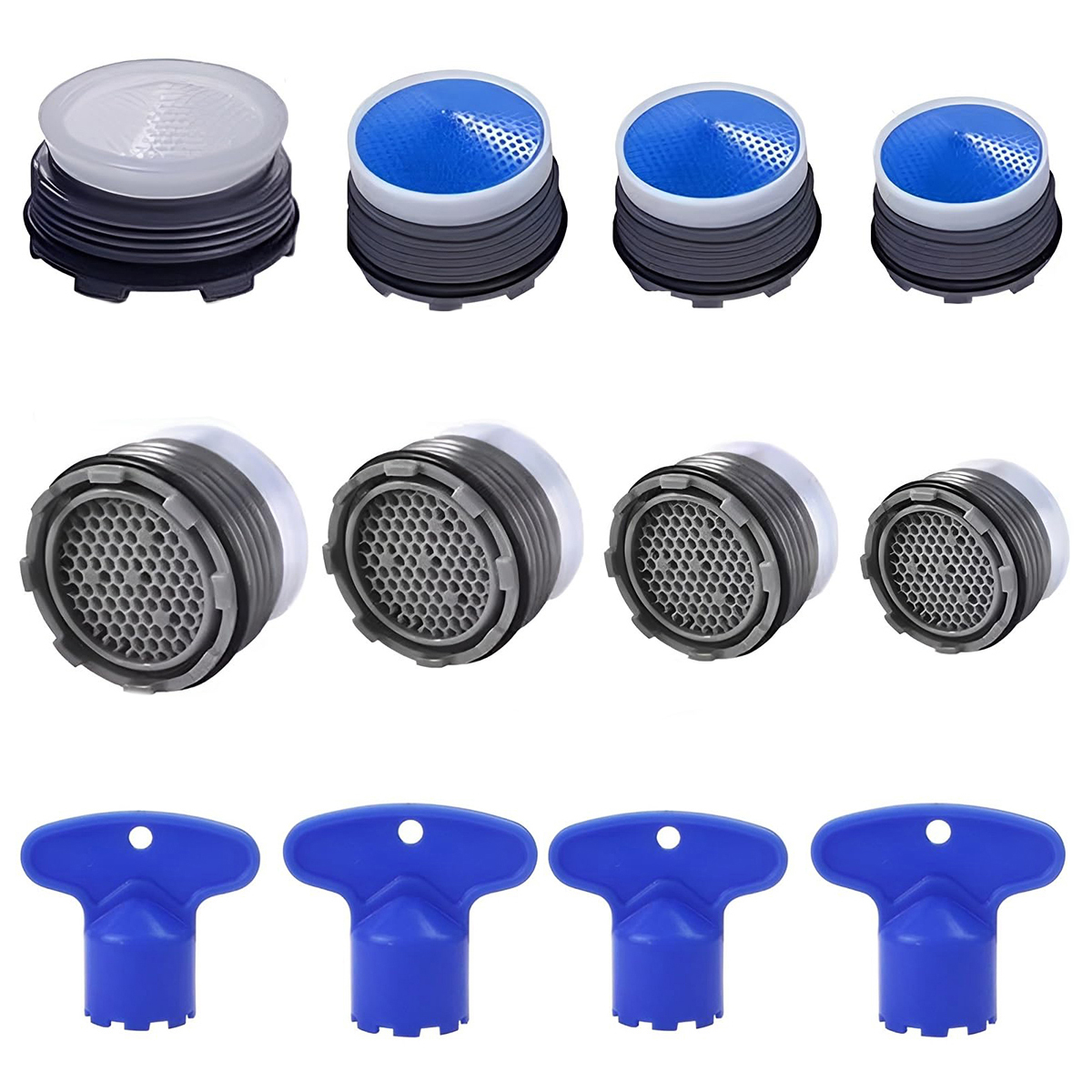 Aireador de grifo de 8 Uds., aeradores de 16,2-23,5 Mm para grifos, aireador de grifo, ahorro de agua, inserto de colador de grifo con 4 tamaños de llave: Default Title