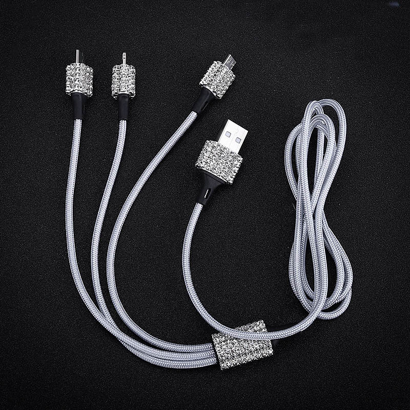 Diamond crystal 3 in 1 usb-kabel for iphone ladelader datakabel type c type-c mikro usb-kabel for samsung xiaomi wire